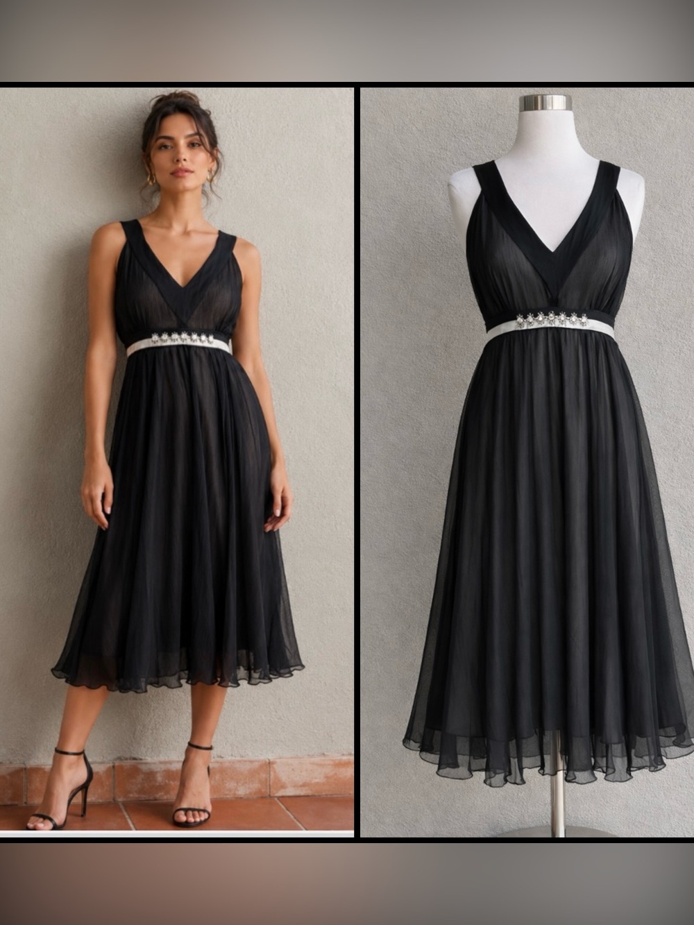 Vintage Y2K I.C.E. Silk Pleated Chiffon Sleeveless Midi Cocktail Dress Sz 10/12